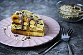 Crepes with chocolate sauce and muesli