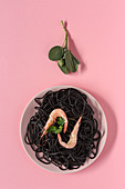 Black spaghetti with prawns