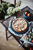 Autumnal pear cake on a rustic wooden table