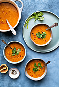 Red lentil soup with chili and cilantro