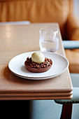 Chocolate tart and pistachio sorbet