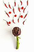 Mix of vegetables in red color on white background