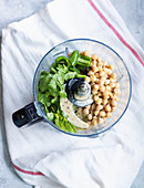 Chickpeas with jalapenos and coriander in mixer