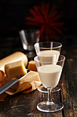 Homemade marzipan liqueur with cream and white rum