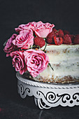 Raspberry and vanilla sponge cake with chocolate cream