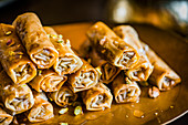 Baklava rolls with pistachio nuts for an Easter high tea