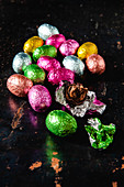 Chocolate eggs wrapped in bright foil