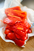 Baked peppers on kitchen paper