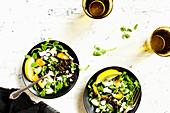 Black Lentil Pea Shoot Salad with Feta Vinaigrette