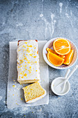 Orange plumcake with orange and lemon icing