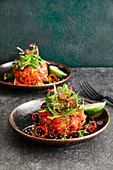 Vietnamese tuna tartare with lime and herb salad