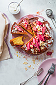 Almond sponge with a roasted rhubarb and vanilla compot