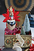 Christmas decorations shaped like rabbit and tree in vintage tin