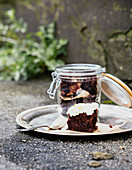 A beetroot brownie with orange zest and cream