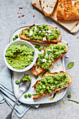 Pea spread on grilled bread
