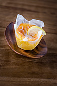 A lemon muffin with a sugar glaze