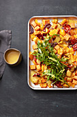 Süßkartoffel-Salat mit Röstknoblauch-Dressing