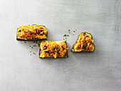 Fitness bread topped with carrots and cucumber