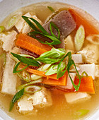 Japanese dashi stock with konjac and vegetables