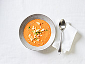Tomato and celery soup with feta cheese