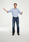 A man displaying an open posture (body language)