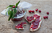 Homemade cornelian jam and jam bread