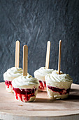 Creamy ice cream sticks with raspberries