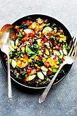 Kale Vegetable Salad with Parsley Pesto Vinaigrette