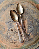 Antique spoons on a plate