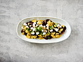 Beetroot salad with goat's cream cheese and a lentil dressing