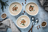 Fried cauliflower soup with chickpeas and dukkah