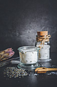Lavender sugar in a preserving jar
