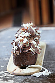 Yellow beetroot cake with chocolate flakes