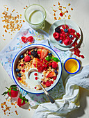 Muesli with milk and summer berries