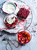 Soft-set Spiced Rhubarb Jellies with Vanilla Bean Yoghurt