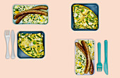Gemüseomelette mit Feta und Bratwurst mit Eiersalat (Meal Prep)