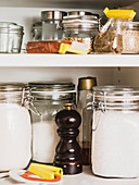 Supplies such as salt, sugar, flours in jars