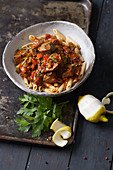 Beef goulash with wholemeal pasta