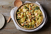Salmon gratin with Brussels sprouts