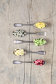 Various spaetzle on spoons