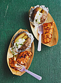 Grilled salmon with jacket potatoes