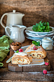 Sweet strudel with cottage cheese and raisins