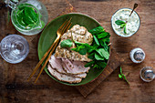 Turkey breast with mint and yoghurt dip