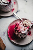 A meringue cake with beetroot powder