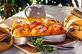 Stuffed yellow peppers with pancetta and vegetables