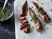 Sous vide lamb fillet with a herb sauce