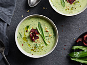 Wild garlic soup with beetroot chips