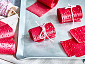 Raspberry yoghurt fruit leather made in a drying machine
