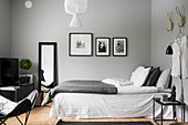 Clear lines and monochrome colour scheme in bedroom