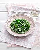 Green rapini and beer risotto